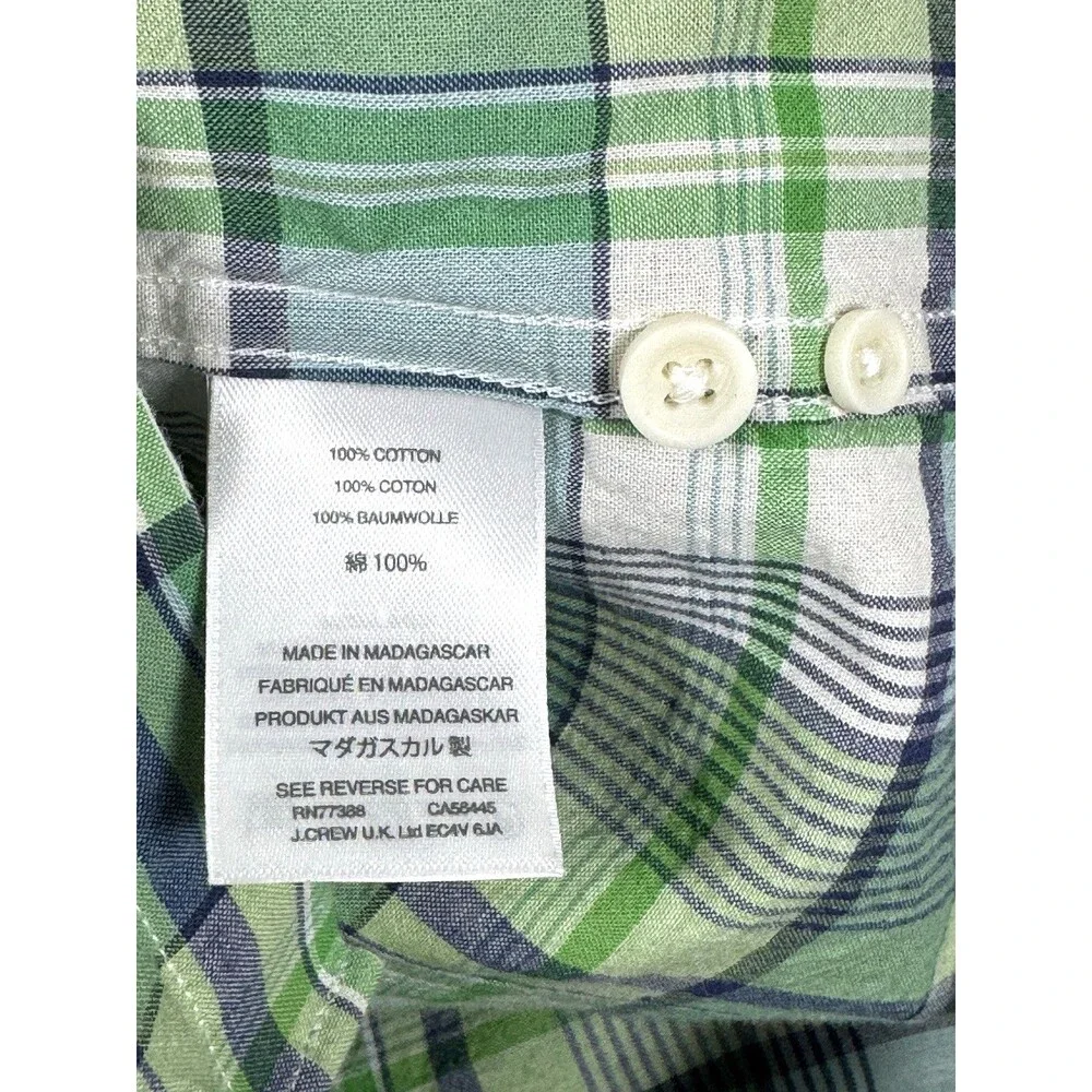 J‎ Crew Indian Madras Shirt Mens Small Green Plaid Slim Fit Cotton Button Front